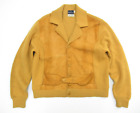 Vintage Cardigan Sweater Mens Size L 50s 60s Yellow Grandpa Orlon Suede Panel