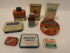 Vintage Lot of 9 Empty Medical Tins Band Aids Tablets Ointment Powder Pills