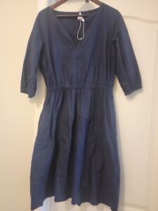 Escada sport waisted cotton blue long sleeve dress size 38