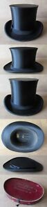 ANTIQUE OLD GERMAN MARKED SILK COLAPSIBLE OPERA TOP HAT GIBUS / SIZE 56