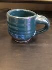 Handmade studio pottery mug Petite Green blue Thumb rest handle signed by artist