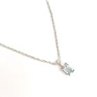 Vintage Sterling Silver Emerald-Shaped Blue Topaz  18” Necklace Signed 925 OW