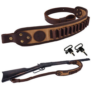 Leather Rifle Sling Ammo Shell Holder Straps Loops For .308 .30-30 .22LR 12GA