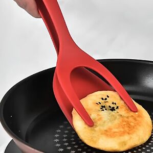 1pc Spatula Tongs Steak Egg Grip Clamp Clip 2-In-1 Flip Kitchen Shovel