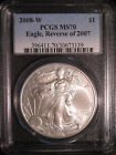 2008-W $1 American Silver Eagle Burnished Reverse of 2007 Rev of '07 MS70 PCGS
