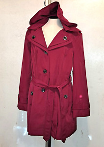 NEW LIZ CLAIBORNE OUTERWEAR LARGE TRENCH RAIN HOODED COAT WOMEN CHILI RED