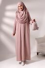 Muslim Women Prayer Dress, Prayer Abaya with Bag, One-Piece Long Dress Rose Pink