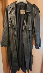 Vintage Full Length Coat, Leather Trench Coat Long Black Men’s Medium PreOwned