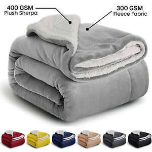 Large Sherpa Fleece Blanket 400 Gsm Super Soft Reversible Warm Sofa Bed Throws
