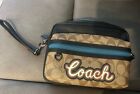 Coach Men’s Signature Print Small Zipper Bag Blue Accents