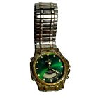 Vintage Elgin Dual Time Mens Watch Emerald Green Gold Silver Steel Band FX257