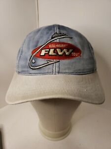 Vintage Wal Mart FLW Tour Spider Wire Snapback Cap Made in USA Denim Distress
