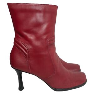 Parade Shoes Womens Red Leather Boots Booties Mid Calf Square Heel Size 10