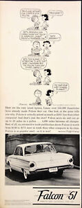 1961 Ford Falcon 61 Peanutes Cartoon Linus Lucy Vintage Print Ad