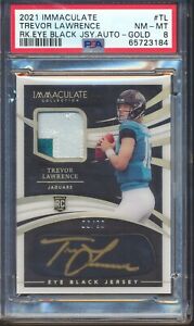 TREVOR LAWRENCE 2021 Panini Immaculate Gold Eye Black RC Patch Auto 9/20 PSA 8