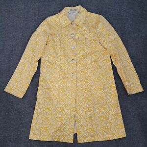 Michael Kors Trench Coat Womens Size M Yellow Jacket Paisley Long Snap Button