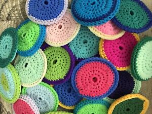 Hand crocheted nylon dish scrubbies, set of 2, double layer LARGE dense durable