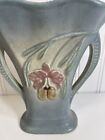Vintage Hull Art pottery Blue orchid flower vase Double handled 6 inch. No crack