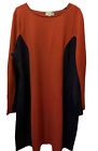 Sahalie Women 3X Colorblock Long Sleeve Knit A-Line Stretch Dress Orange Black