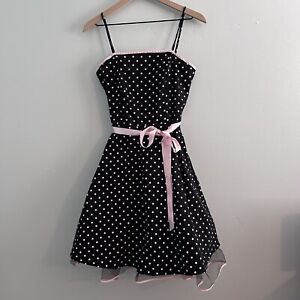 Y2K Polka Dot Dress Coquette Rockabilly Pin Up Size Large Pink Black Vintage
