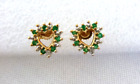Vintage 10K Yellow Gold Emerald Heart Earrings Diamond Accent 14K Backs 1.5 Gram