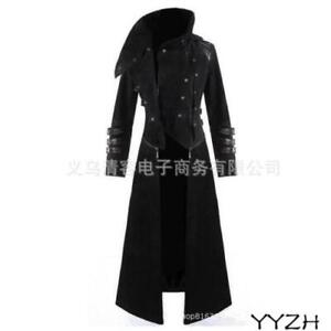 Mens Military Hooded Steampunk Trench Coat Long Jacket Gothic Overcoat Cosplay