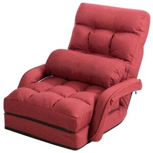 Red Folding Lazy Sofa gaming Floor Chair Sofa Lounger Bed W/ Armrests And Pillow