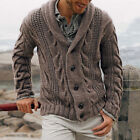 Men Cardigan Sweater Shawl Collar Coat Mens Chunky Knit Casual Long Sleeve