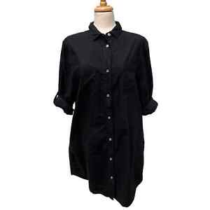 Fresh Produce Oxford Shirt Dress Button Down Black Minimalist Button Down Sz L