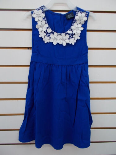 Girls Blue Rayon Dress w/ Flower Lace Sizes 4/5, 6/6X, 7/8, & 10/12