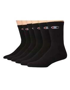 Champion Mens Crew Socks 6 Pack Arch support Cushioned Soft Assorted sz 6-12