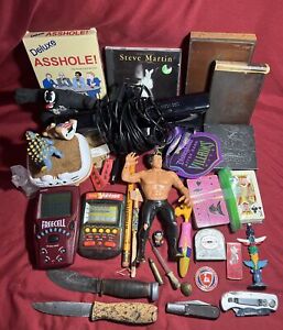 Junk Drawer Lot Of Various Collectibles Jewelry Knives Military Toys Xbox Kinect