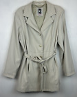 Classic Trench Coat Beige Sz L Womens Soft Belted Office Casual Shoulder Pads