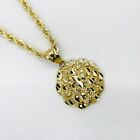 10k Solid Gold Nugget Circle Round Charm Pendant for Men Women