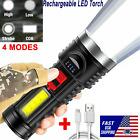 Super Bright LED FLASHLIGHT Torch Tactical USB Rechargeable & Battery 4 Modes US