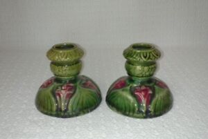 Vintage Brush-McCoy AMARYLLIS Majolica Art Pottery Candlestick Holders