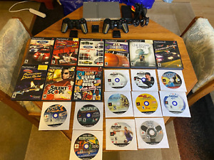 Sony PlayStation 2 PS2 Silver Slim Console 20 Games Lot Bundle Controllers WORKS