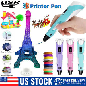 3D Printing Pen Toy Drawing Pen with Led Display 12 Color Filament-USB Cable