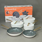 BEAUTIFUL 12-PIECE Ceramic Non-Stick Cookware Set White Icing by Drew Barrymore