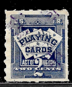 HICK GIRL-USED U.S. PLAYING CARD STAMP SC#RF3  ROULETTED PERF. DL-WMK.     A6024