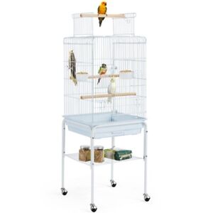 Bird Cage 47'' w/ Detachable Rolling Stand for Birds Parakeet Lovebirds, White