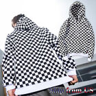 Black White Plaid Checkered Pullover Hoodie Sweatshirt Long Sleeve Hooded Adult