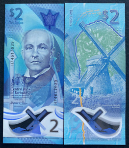 Barbados 2 Dollars 2022 P-80 Polymer Banknote World Paper Money UNC