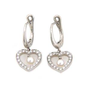 Tiffany & Co. Diamond Pearls Platinum Hoop Top Hearts Dangle Earrings