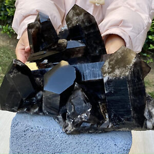 26.78LB Natural Rare Beautiful Black QUARTZ Crystal Cluster Mineral Specimen