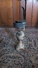 Sweet Antique Early Primitive Wood Tidy Stand Metal Betty Lamp 8