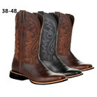 Men's Cowboy vintage Boots Leather Western Brown Work Square Toe Boots Plus Size