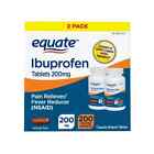 Equate Ibuprofen Tablets 200 mg, Pain Reliever and Fever Reducer, 100 Count 2 Pk