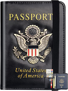 Passport Holder Wallet Cover Case for Men Women Family, Metal US Badge Passport