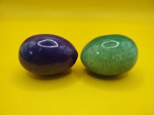 Lot Os 2 Eggs Purple And Green Polished Stone Onyx Marble Quartz Egg Pair Easter
